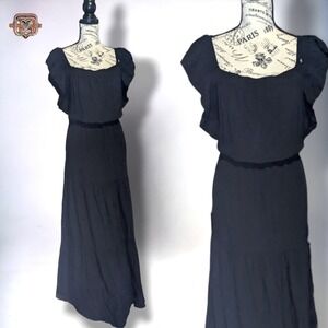 Pretty Garden Boho Black Off the Shoulder Maxi Dress, XL